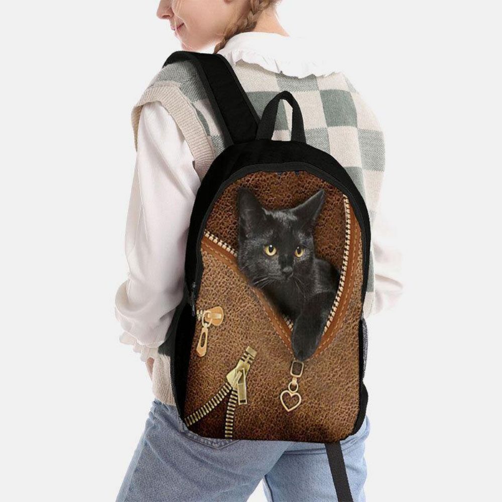 Frauen-Oxford-Patchwork-Rucksack Mit Großem Fassungsvermögen Cartoon-Katze Reißverschlussmuster