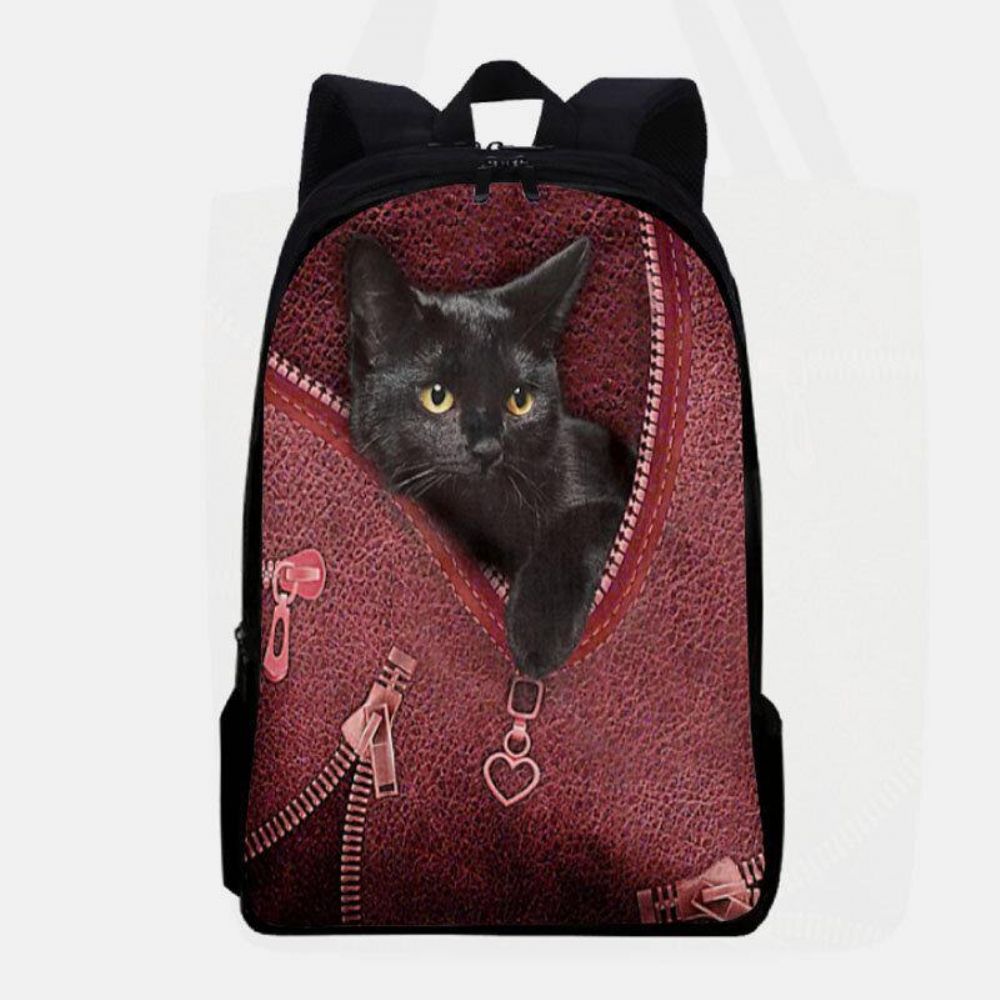 Frauen-Oxford-Patchwork-Rucksack Mit Großem Fassungsvermögen Cartoon-Katze Reißverschlussmuster