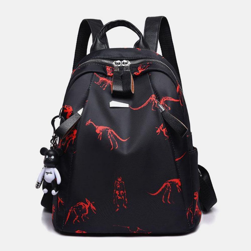 Frauen Oxford Schmetterling Feder Muster Große Kapazität Headset Loch Wasserdicht Anti-Diebstahl Casual Rucksack