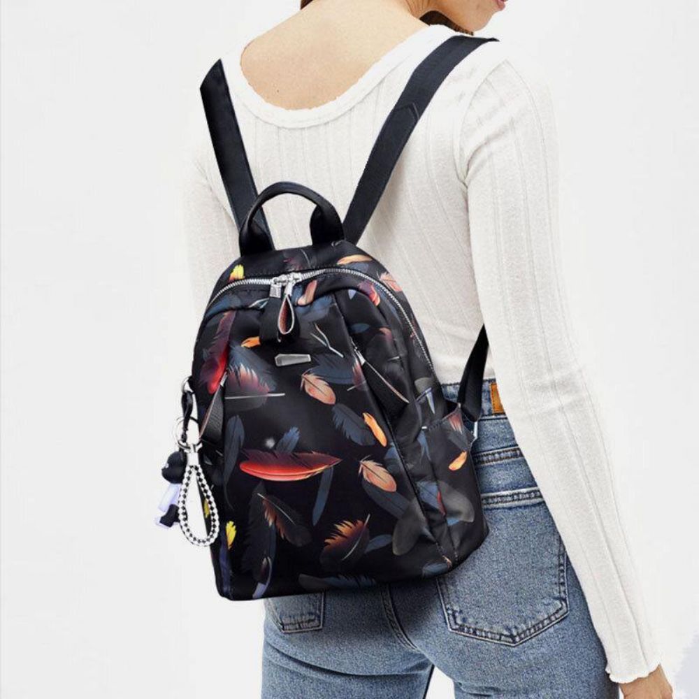 Frauen Oxford Schmetterling Feder Muster Große Kapazität Headset Loch Wasserdicht Anti-Diebstahl Casual Rucksack