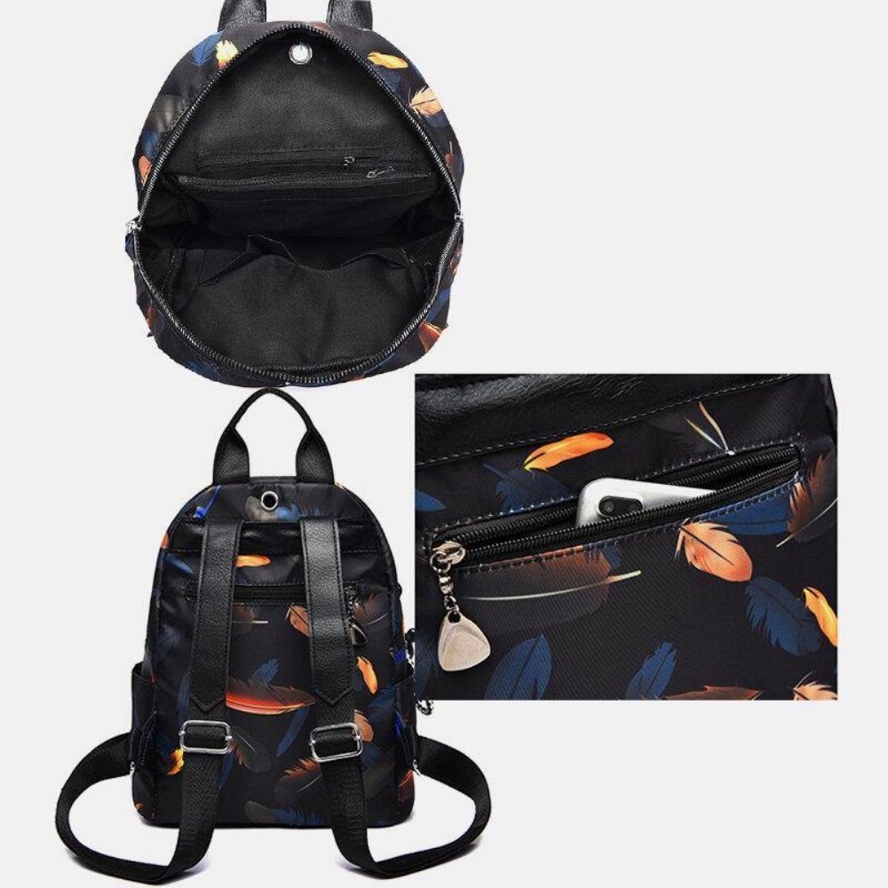 Frauen Oxford Schmetterling Feder Muster Große Kapazität Headset Loch Wasserdicht Anti-Diebstahl Casual Rucksack