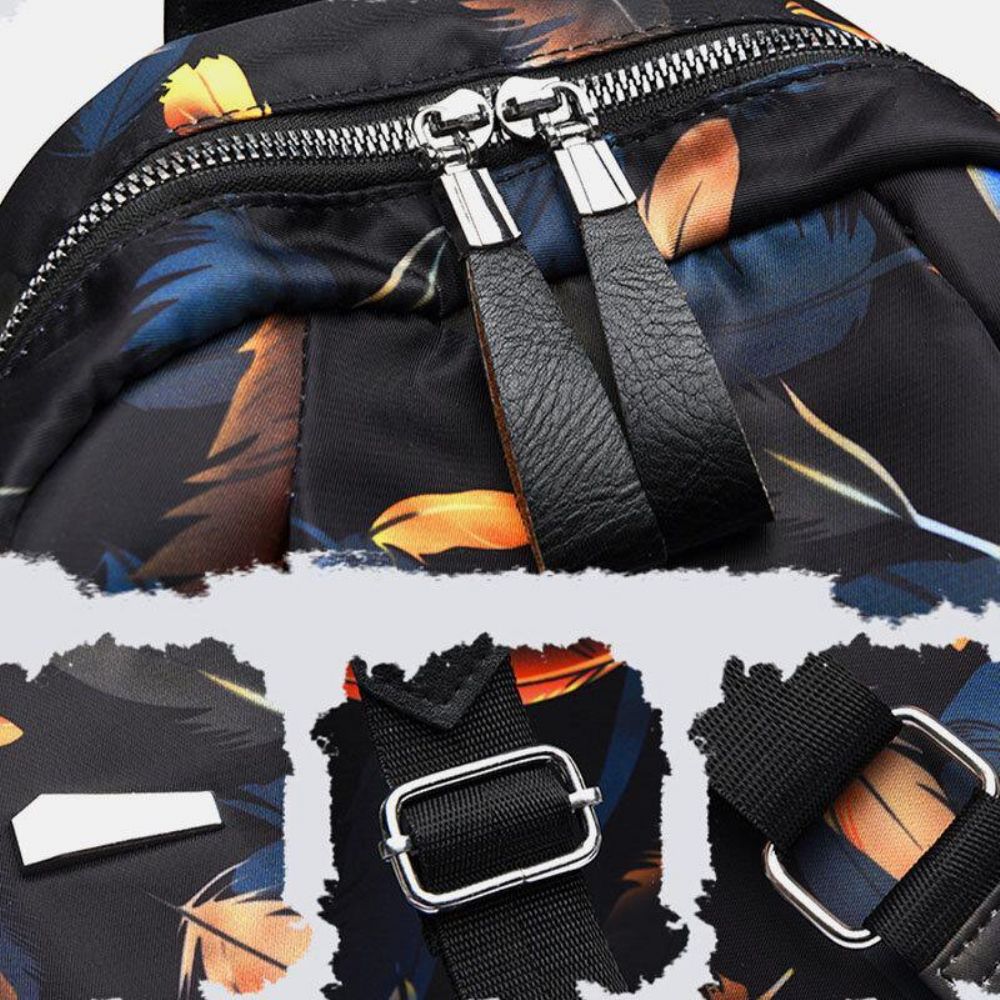 Frauen Oxford Schmetterling Feder Muster Große Kapazität Headset Loch Wasserdicht Anti-Diebstahl Casual Rucksack