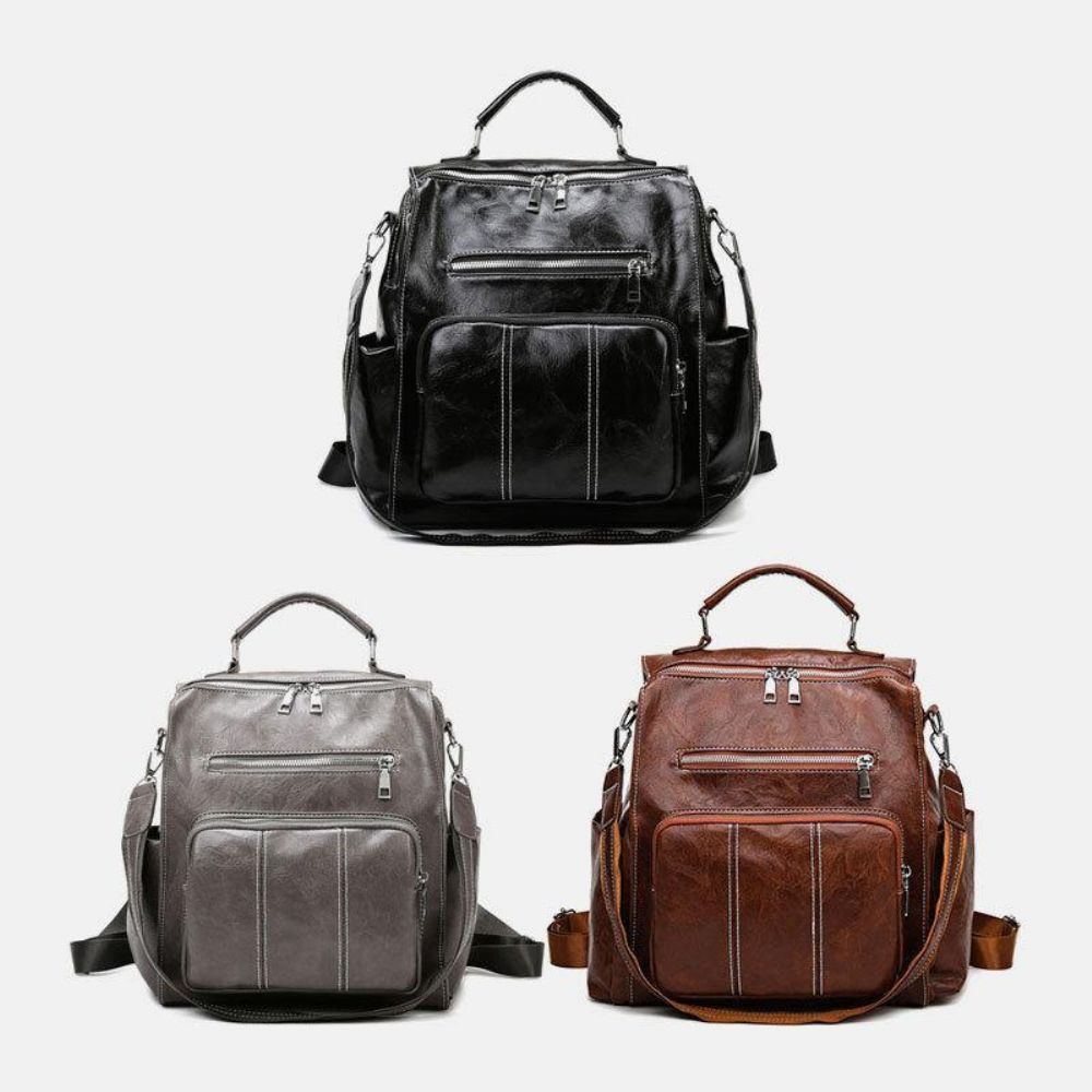 Frauen Pu-Leder Große Kapazität Multi-Pocket Retro Messenger Rucksack Umhängetasche Umhängetasche