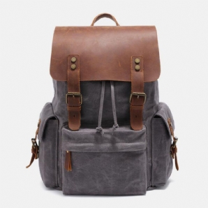 Herren Canvas Echtes Leder Rindsleder Retro Große Kapazität 14 Zoll Laptoptasche Wasserdichter Rucksack