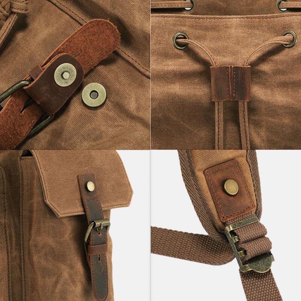 Herren Canvas Echtes Leder Rindsleder Retro Große Kapazität 14 Zoll Laptoptasche Wasserdichter Rucksack