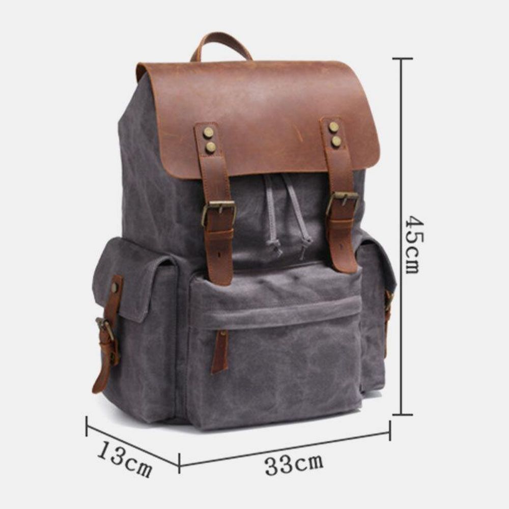 Herren Canvas Echtes Leder Rindsleder Retro Große Kapazität 14 Zoll Laptoptasche Wasserdichter Rucksack