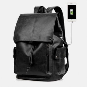 Herren Kunstleder Große Kapazität Wasserdicht 13.3 Zoll Laptoptasche Reisetasche Rucksack Mit Usb-Aufladung