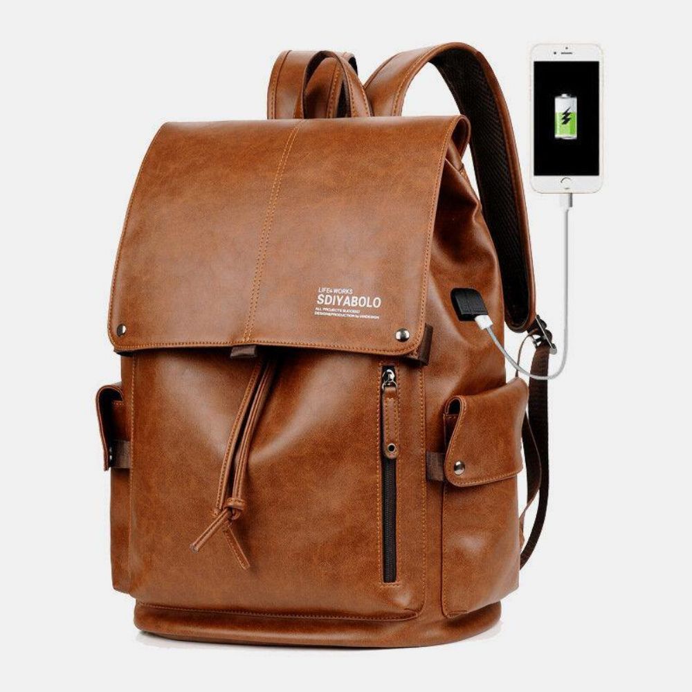 Herren Kunstleder Große Kapazität Wasserdicht 13.3 Zoll Laptoptasche Reisetasche Rucksack Mit Usb-Aufladung