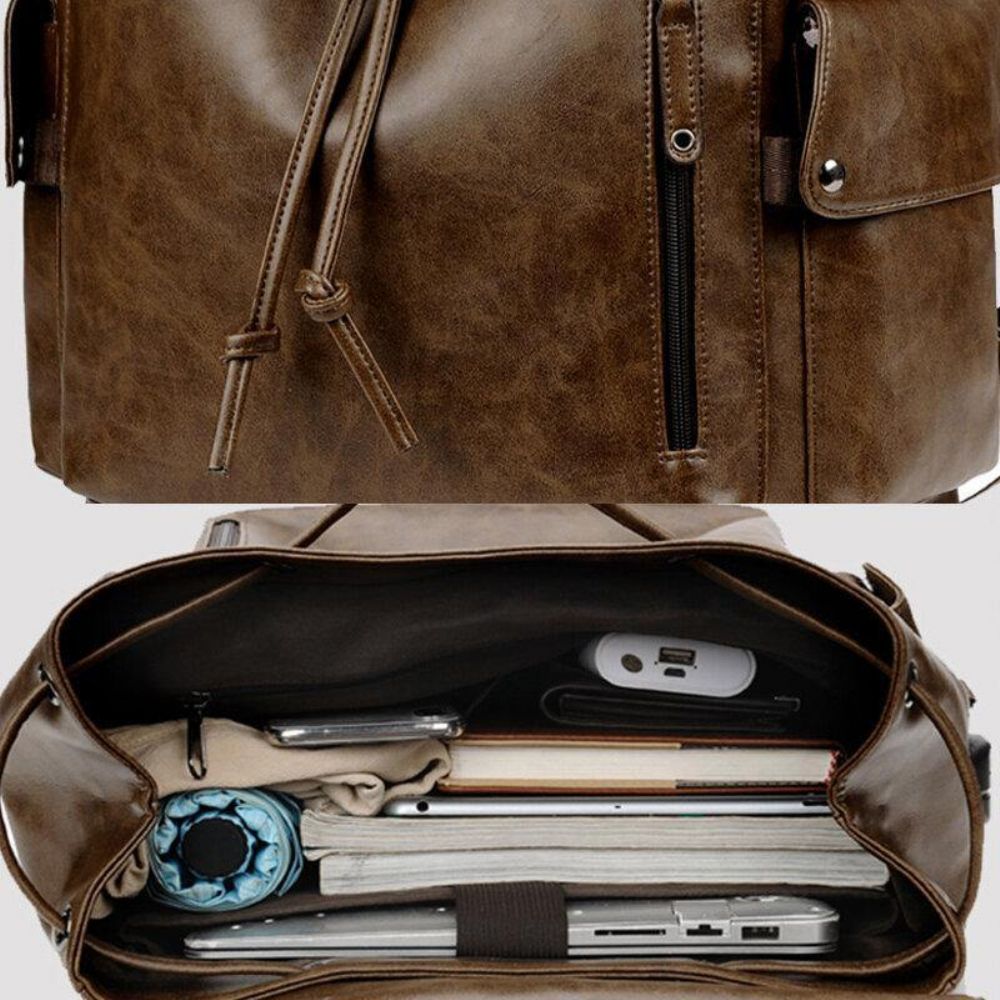 Herren Kunstleder Große Kapazität Wasserdicht 13.3 Zoll Laptoptasche Reisetasche Rucksack Mit Usb-Aufladung