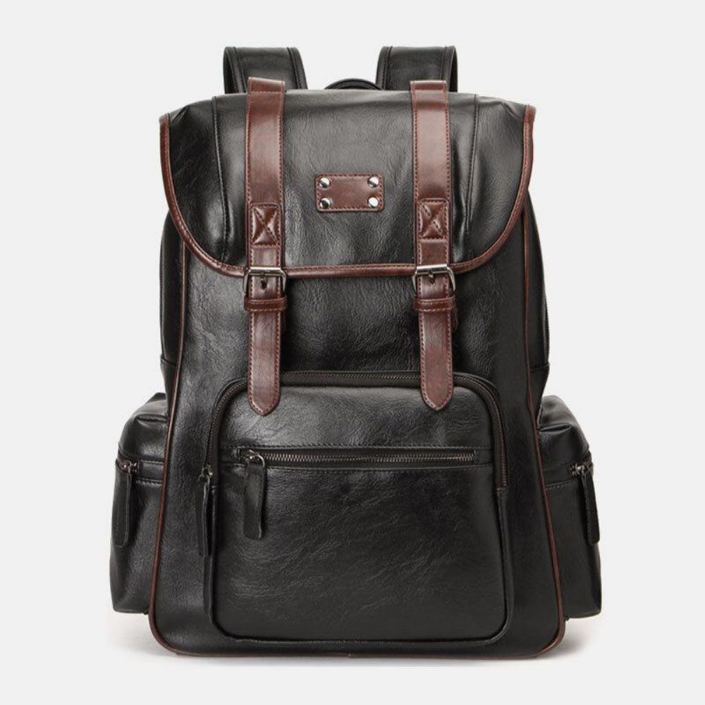 Herren Kunstleder Multi-Pocket Große Kapazität 14 Zoll Laptoptasche Reiserucksack