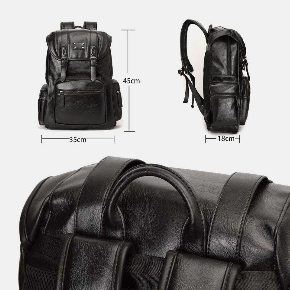 Herren Kunstleder Multi-Pocket Große Kapazität 14 Zoll Laptoptasche Reiserucksack