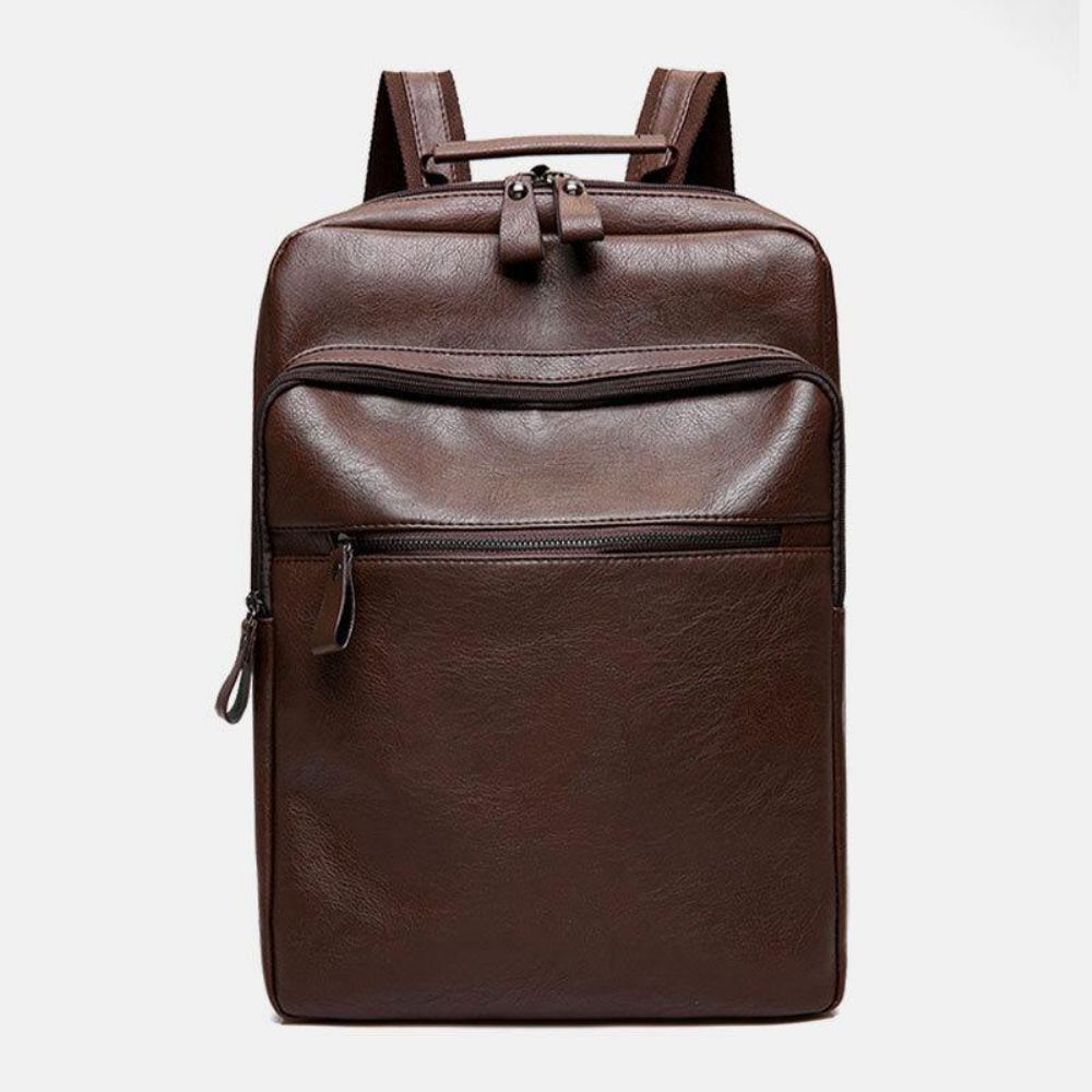 Herren-Kunstleder-Multi-Pocket-Wasserdichter Business-Outdoor-Verschleißfester 14-Zoll-Laptop-Rucksack