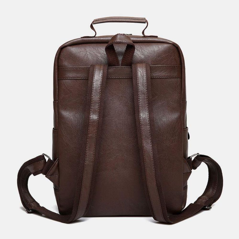 Herren-Kunstleder-Multi-Pocket-Wasserdichter Business-Outdoor-Verschleißfester 14-Zoll-Laptop-Rucksack