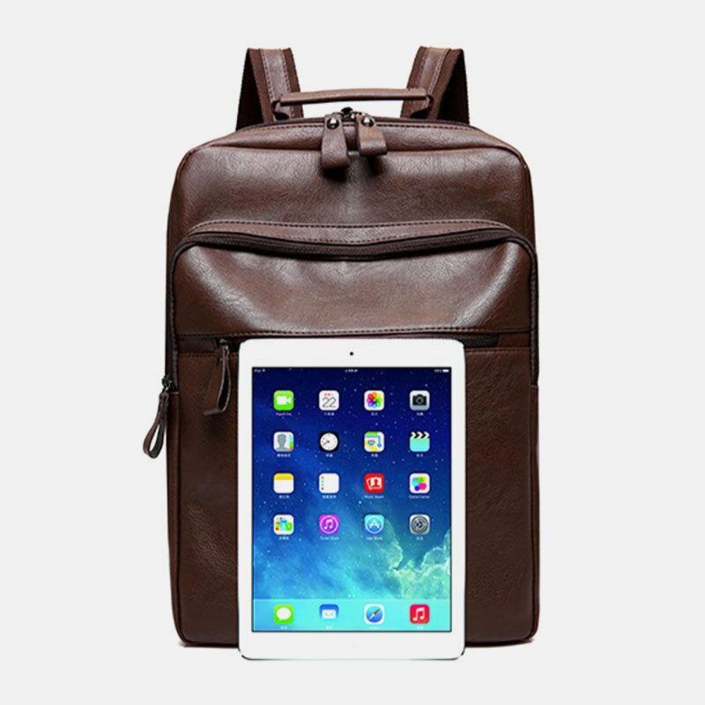 Herren-Kunstleder-Multi-Pocket-Wasserdichter Business-Outdoor-Verschleißfester 14-Zoll-Laptop-Rucksack