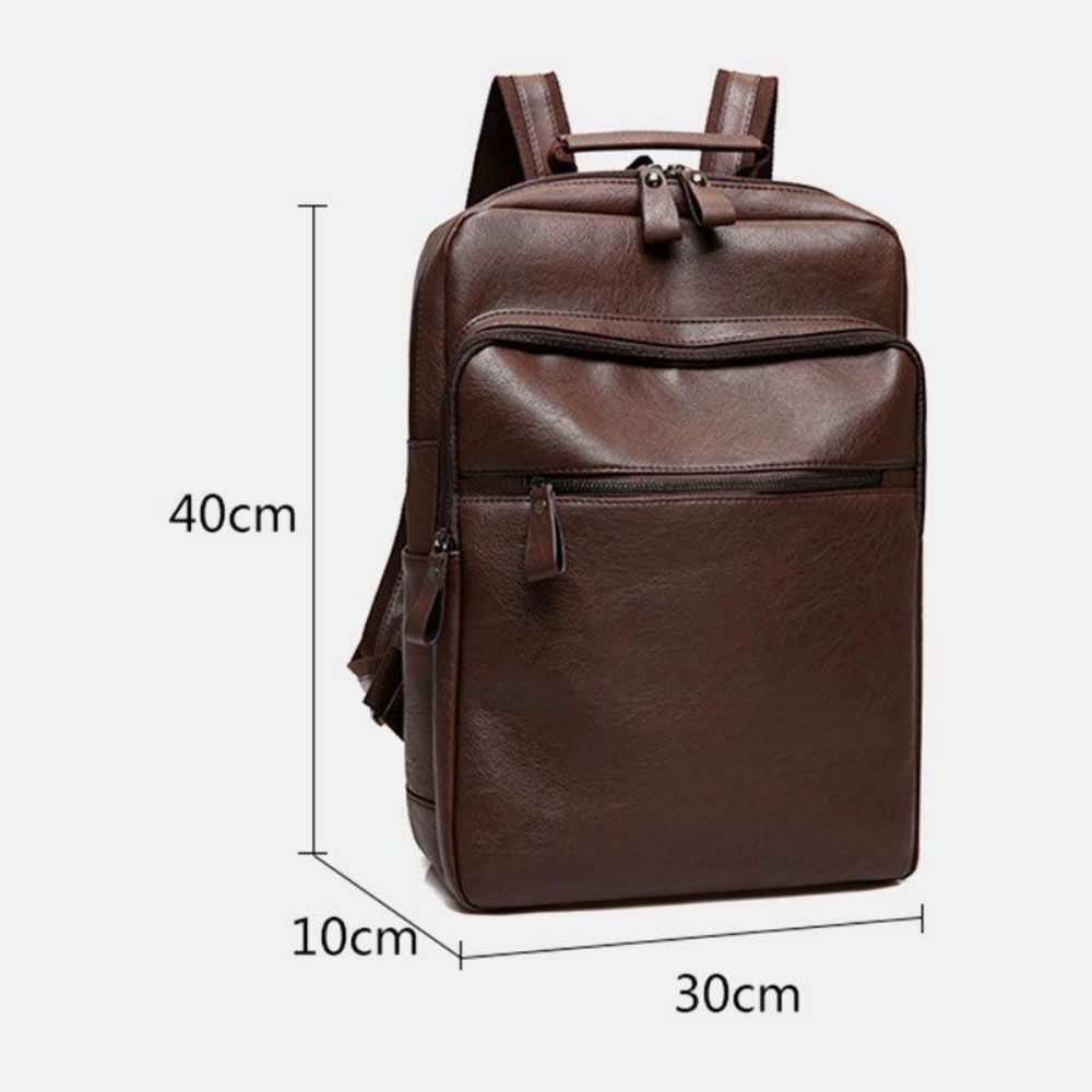 Herren-Kunstleder-Multi-Pocket-Wasserdichter Business-Outdoor-Verschleißfester 14-Zoll-Laptop-Rucksack