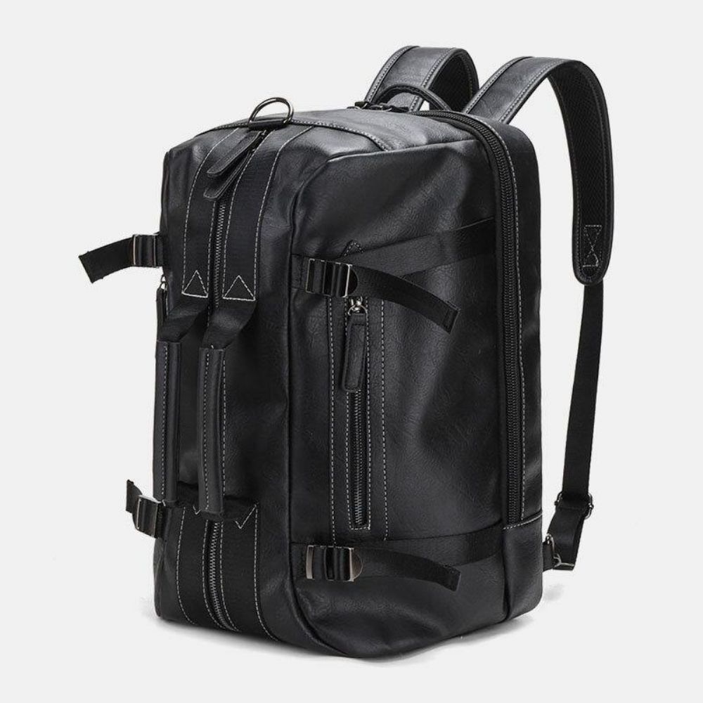 Herren Mehrzweck-Pu-Leder-Rucksack 15.6 Zoll Große Kapazität Multi-Pocket-Laptop-Tasche Handtasche Crossbody-Taschen