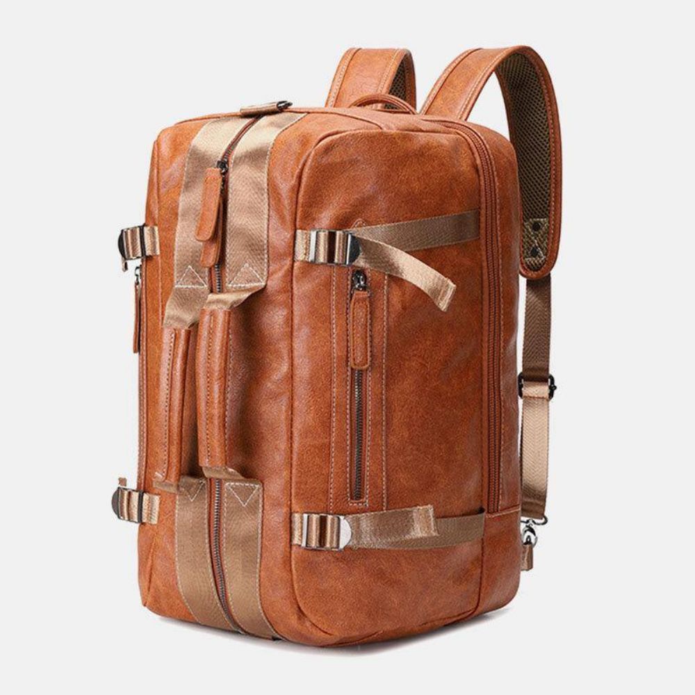 Herren Mehrzweck-Pu-Leder-Rucksack 15.6 Zoll Große Kapazität Multi-Pocket-Laptop-Tasche Handtasche Crossbody-Taschen