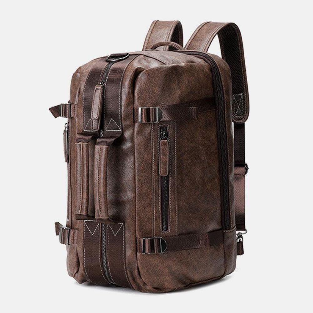 Herren Mehrzweck-Pu-Leder-Rucksack 15.6 Zoll Große Kapazität Multi-Pocket-Laptop-Tasche Handtasche Crossbody-Taschen