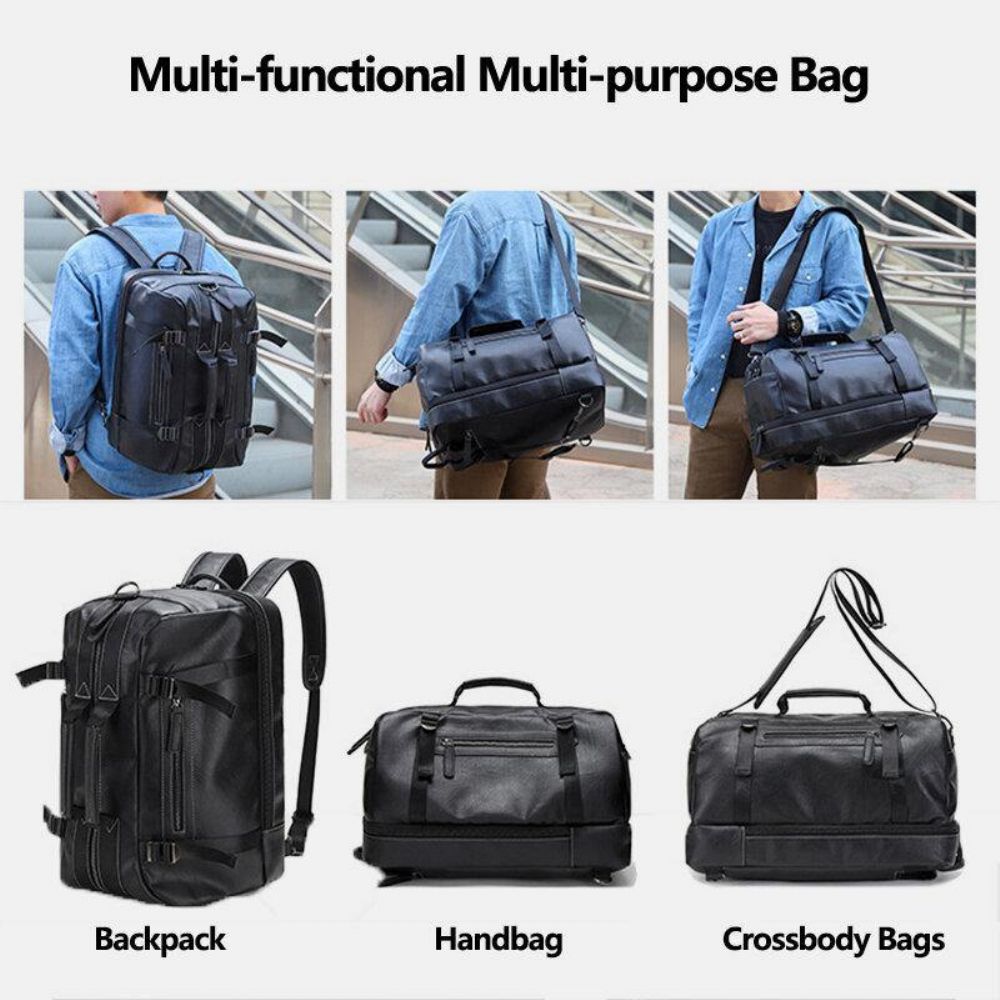 Herren Mehrzweck-Pu-Leder-Rucksack 15.6 Zoll Große Kapazität Multi-Pocket-Laptop-Tasche Handtasche Crossbody-Taschen