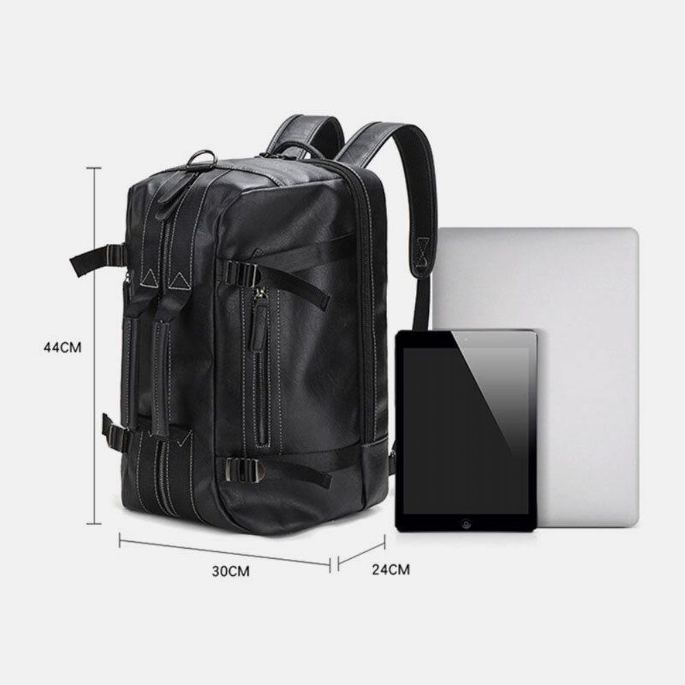 Herren Mehrzweck-Pu-Leder-Rucksack 15.6 Zoll Große Kapazität Multi-Pocket-Laptop-Tasche Handtasche Crossbody-Taschen