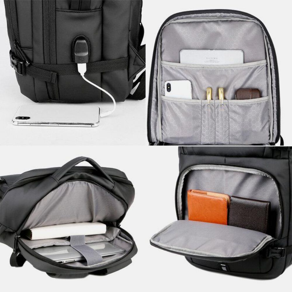 Herren Nylon Große Kapazität 14 Zoll Laptoptasche Mehrschichtiger Business Casual Reiserucksack Mit Usb-Aufladung