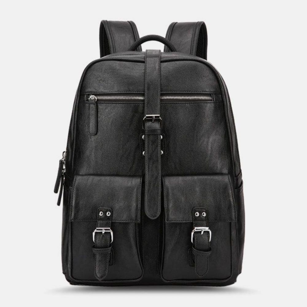 Herren Pu-Leder Große Kapazität Multi-Pocket Vintage 14-Zoll-Laptop-Rucksack