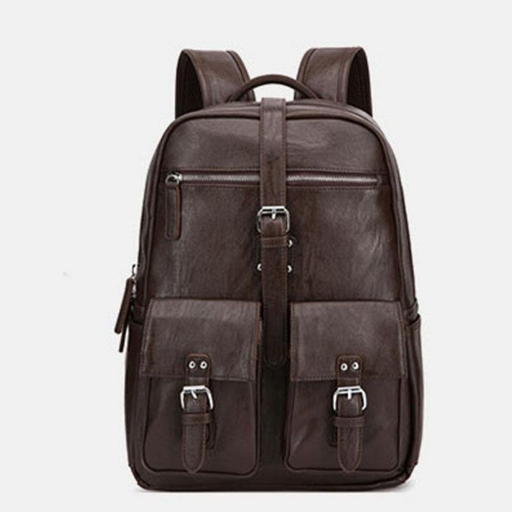 Herren Pu-Leder Große Kapazität Multi-Pocket Vintage 14-Zoll-Laptop-Rucksack