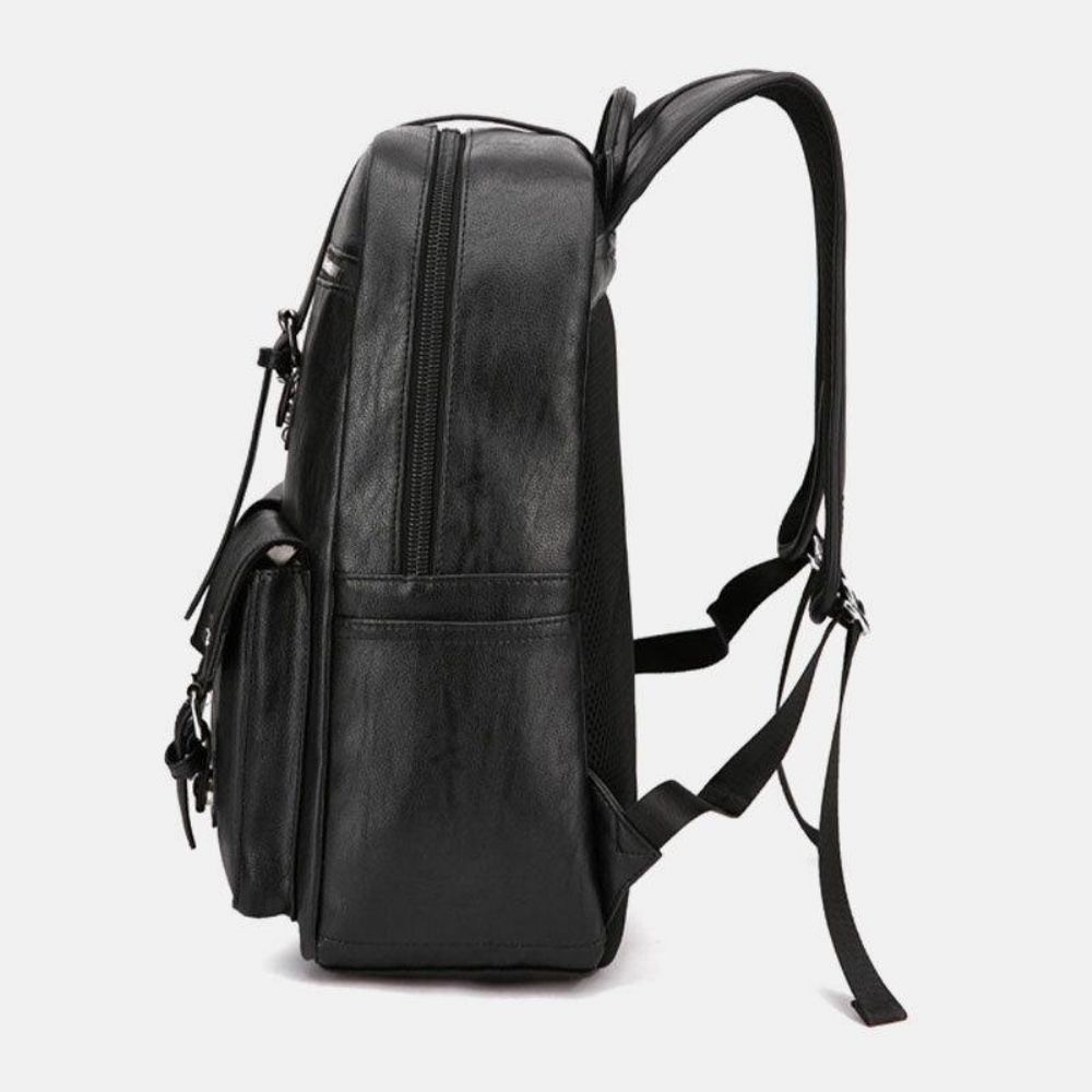 Herren Pu-Leder Große Kapazität Multi-Pocket Vintage 14-Zoll-Laptop-Rucksack