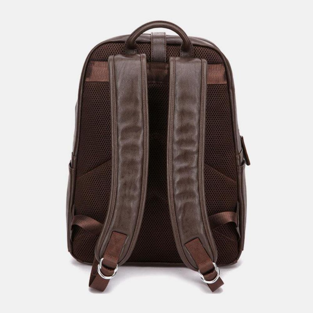 Herren Pu-Leder Große Kapazität Multi-Pocket Vintage 14-Zoll-Laptop-Rucksack