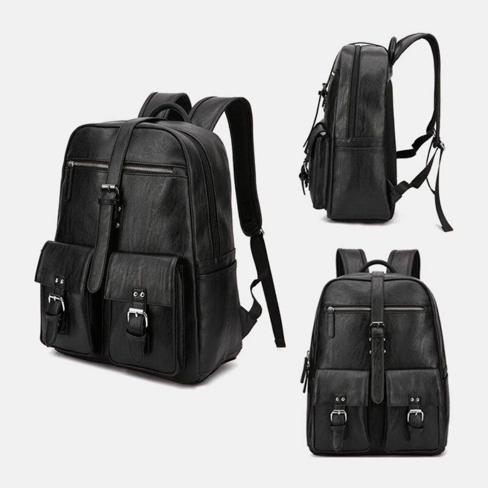 Herren Pu-Leder Große Kapazität Multi-Pocket Vintage 14-Zoll-Laptop-Rucksack