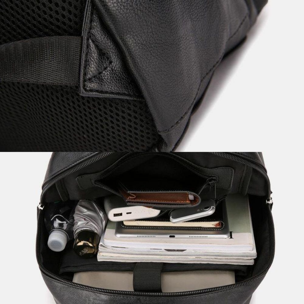 Herren Pu-Leder Große Kapazität Multi-Pocket Vintage 14-Zoll-Laptop-Rucksack