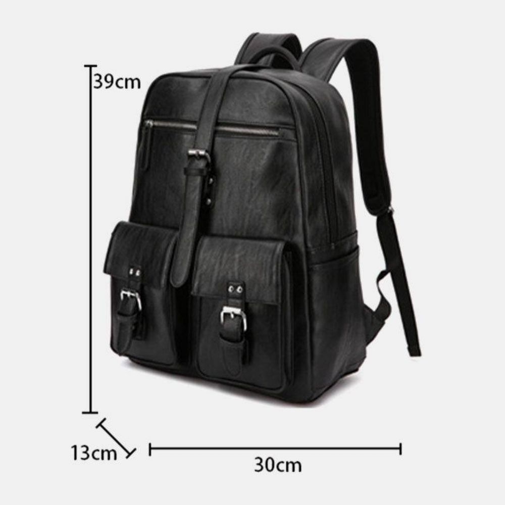 Herren Pu-Leder Große Kapazität Multi-Pocket Vintage 14-Zoll-Laptop-Rucksack