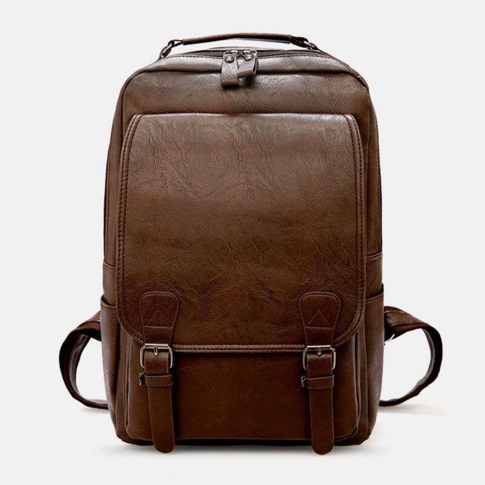 Herren Pu-Leder Vintage Business Wasserdichter Verschleißfester 15.6-Zoll-Laptop-Rucksack Mit Großer Kapazität