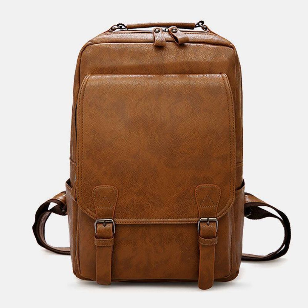 Herren Pu-Leder Vintage Business Wasserdichter Verschleißfester 15.6-Zoll-Laptop-Rucksack Mit Großer Kapazität