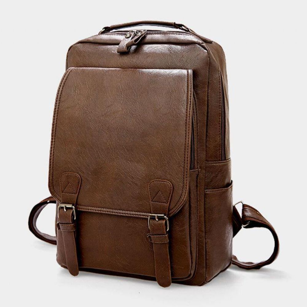 Herren Pu-Leder Vintage Business Wasserdichter Verschleißfester 15.6-Zoll-Laptop-Rucksack Mit Großer Kapazität