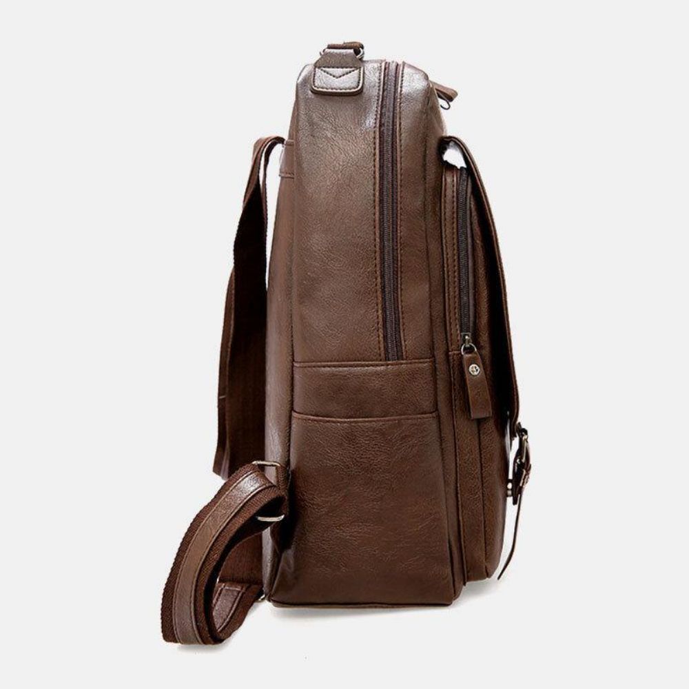 Herren Pu-Leder Vintage Business Wasserdichter Verschleißfester 15.6-Zoll-Laptop-Rucksack Mit Großer Kapazität