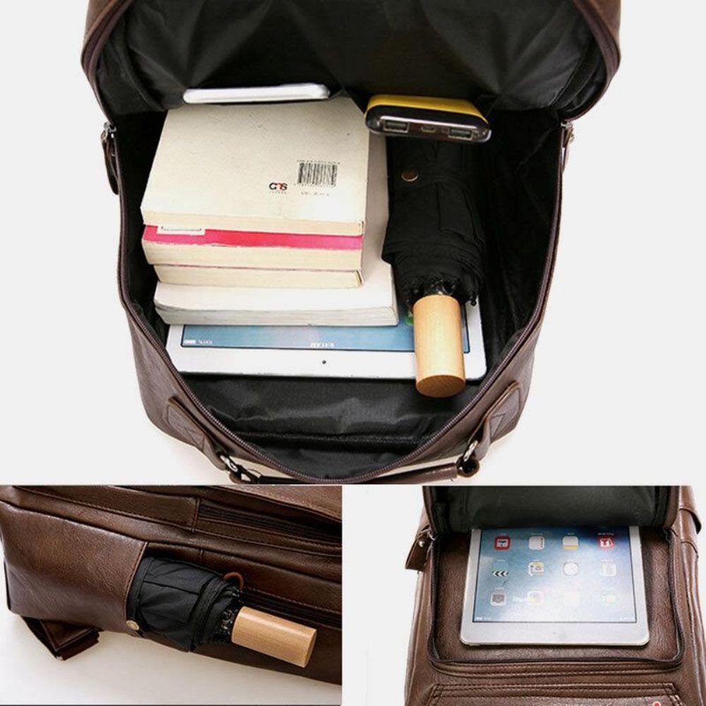 Herren Pu-Leder Vintage Business Wasserdichter Verschleißfester 15.6-Zoll-Laptop-Rucksack Mit Großer Kapazität