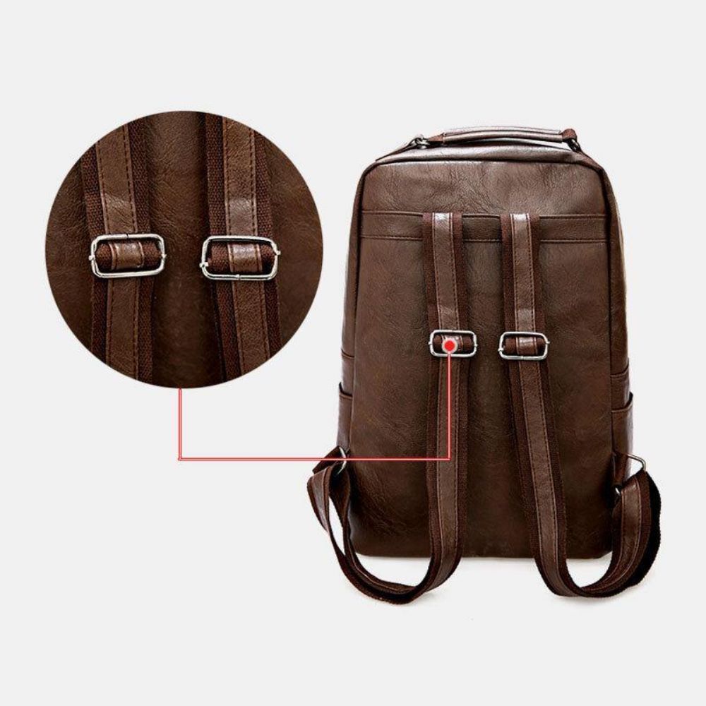 Herren Pu-Leder Vintage Business Wasserdichter Verschleißfester 15.6-Zoll-Laptop-Rucksack Mit Großer Kapazität