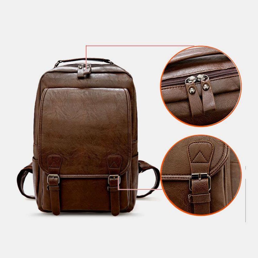 Herren Pu-Leder Vintage Business Wasserdichter Verschleißfester 15.6-Zoll-Laptop-Rucksack Mit Großer Kapazität