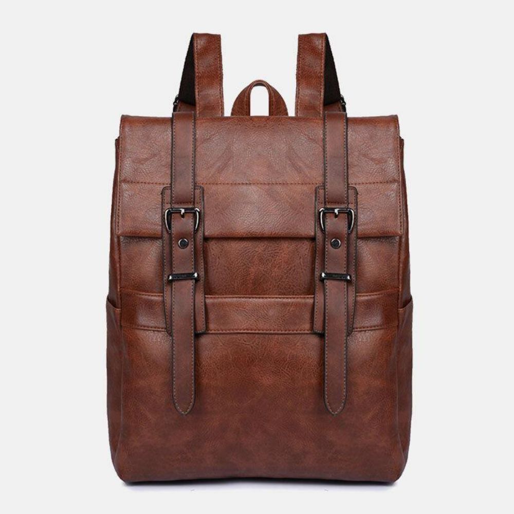 Herren Retro Kunstleder Große Kapazität Multi-Pocket 14 Zoll Laptop Spritzwassergeschützter Schulranzen Rucksack