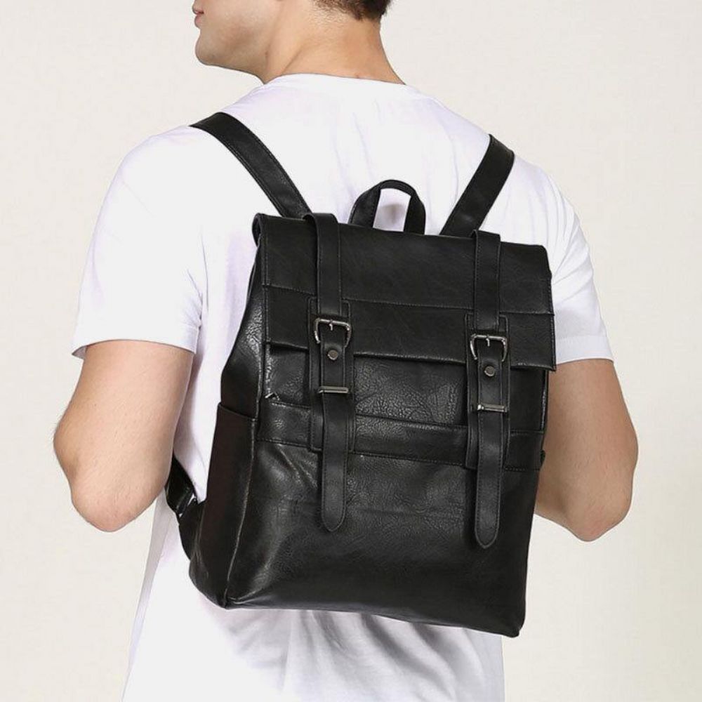 Herren Retro Kunstleder Große Kapazität Multi-Pocket 14 Zoll Laptop Spritzwassergeschützter Schulranzen Rucksack