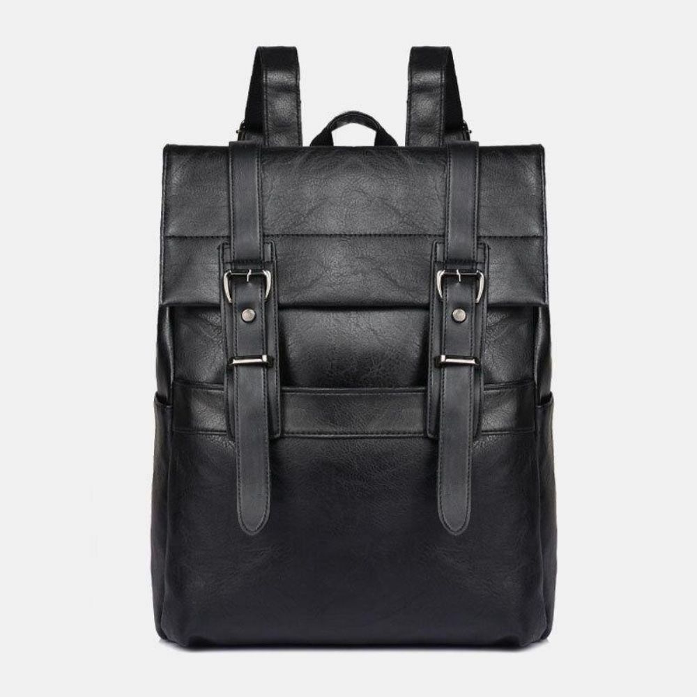 Herren Retro Kunstleder Große Kapazität Multi-Pocket 14 Zoll Laptop Spritzwassergeschützter Schulranzen Rucksack