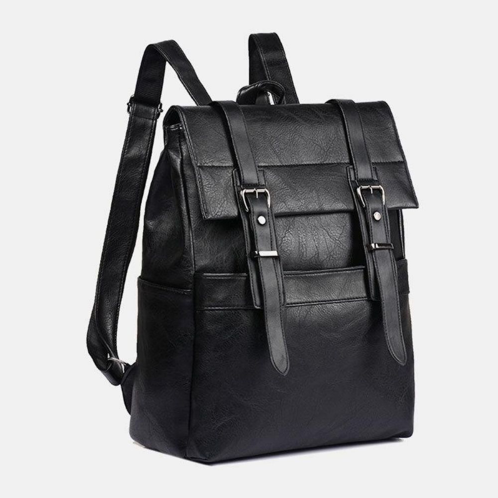 Herren Retro Kunstleder Große Kapazität Multi-Pocket 14 Zoll Laptop Spritzwassergeschützter Schulranzen Rucksack