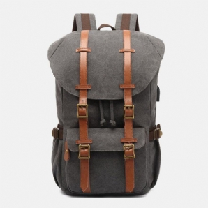 Herren-Rucksack Aus Echtem Leder Und Segeltuch Usb-Aufladung Retro-Reisen Im Freien Mit Großer Kapazität