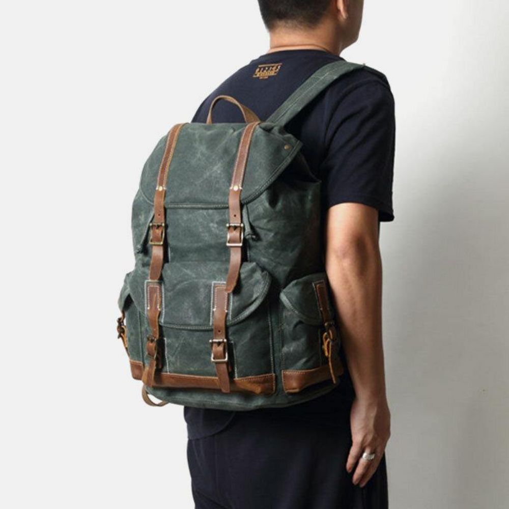 Herren-Segeltuch-Retro-Reisen Im Freien Wandern Große Kapazität Rucksack Mit Mehreren Taschen