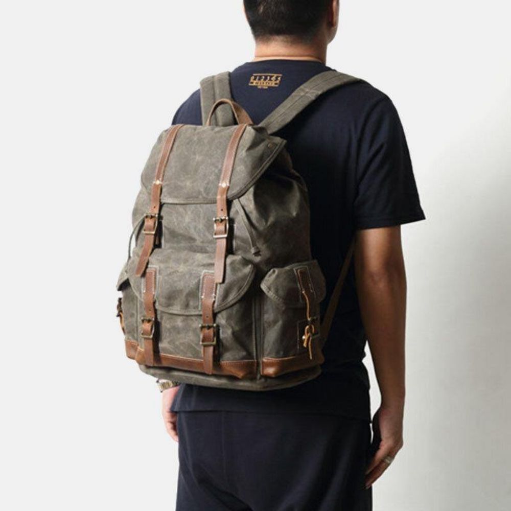 Herren-Segeltuch-Retro-Reisen Im Freien Wandern Große Kapazität Rucksack Mit Mehreren Taschen