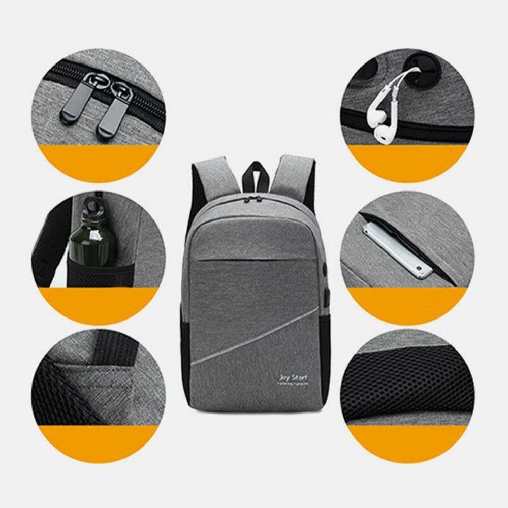 Männer 3 Stücke Nylon Usb Lade Verschleißfestigkeit Mode Casual Laptop Tasche Rucksack Umhängetasche Clutch Bag