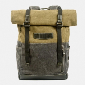 Männer Echtes Leder Rindsleder Und Canvas Patchwork Outdoor Wasserdicht Anti-Diebstahl Wandern 14 Zoll Laptop Rucksack