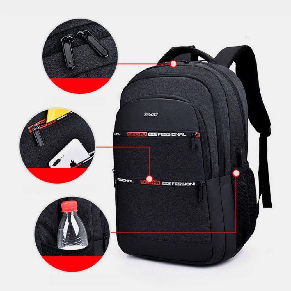 Männer Nylon Usb Lade Wasserdicht Große Kapazität 15.6 Zoll Laptoptasche Reiserucksack