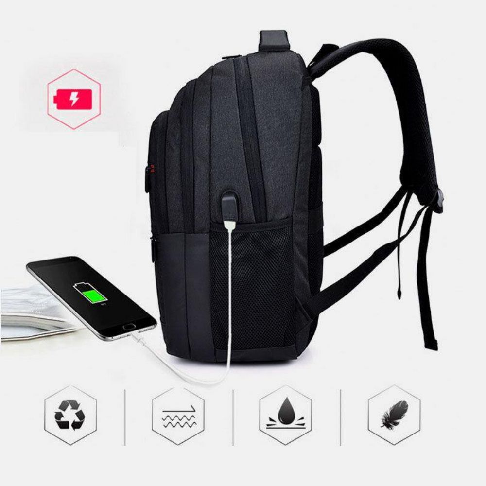 Männer Nylon Usb Lade Wasserdicht Große Kapazität 15.6 Zoll Laptoptasche Reiserucksack